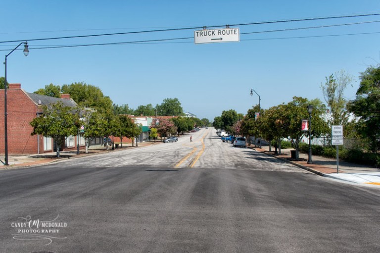 Looking down road into Cheraw, SC