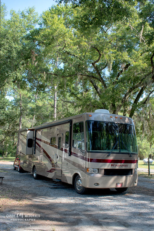 Motorhome in campsite at Savannah Oaks RV Park