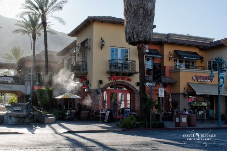 Restaurant in Palm Springs with its cooling misters on
